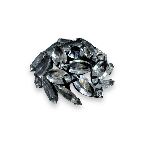 Vintage Japanned Metal Clear Crystal Brooch With Open Back Navette & Chaton Crys - Picture 4 of 10